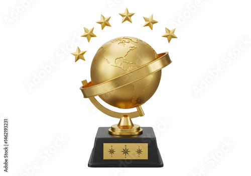 Obraz na płótnie Golden globe trophy with stars, signifying excellence and global reach. w salonie