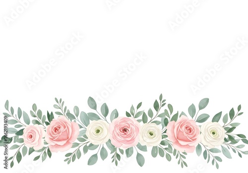 Obraz na płótnie Elegant watercolor floral arrangement with blush pink roses and white flowers. Perfect for invitations or decor. w salonie