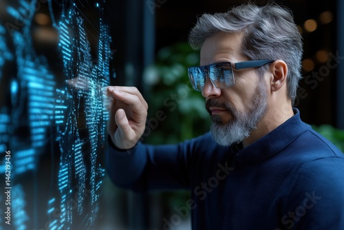 Obraz na płótnie Corporate innovation hub showcases interactive holographic displays for data visualization and analysis w salonie