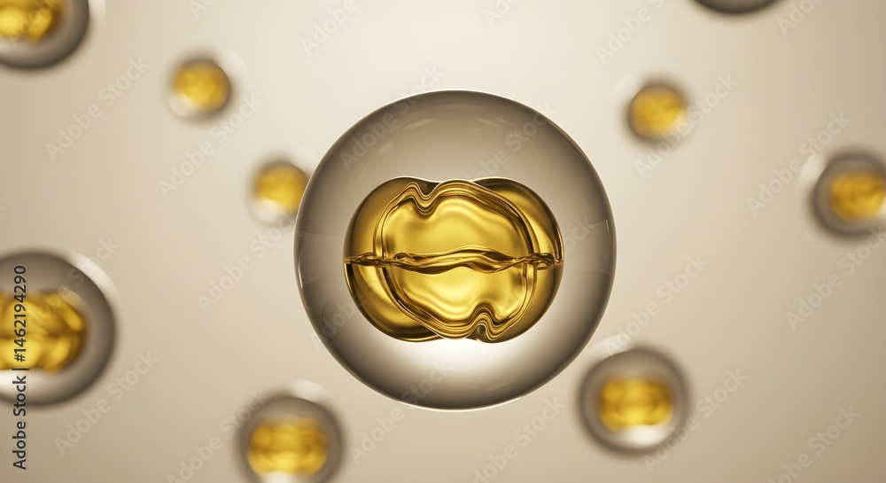 Abstract golden spheres in a beige background. Intriguing and luxurious.