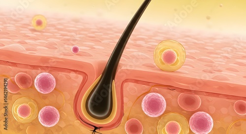 Obraz na płótnie Microscopic view of hair follicle and skin cells. w salonie