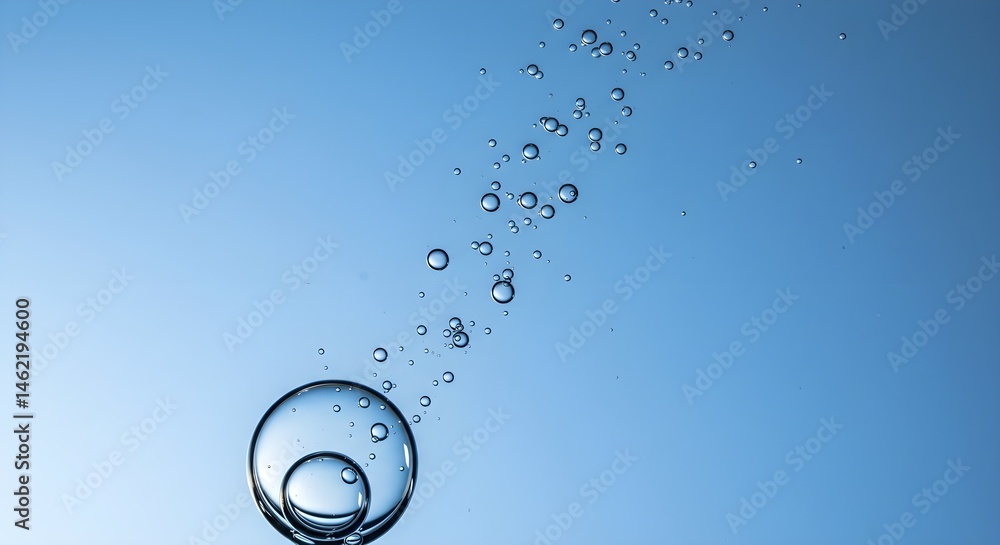 Water bubbles rising in a clear blue liquid, creating a refreshing and serene image.
