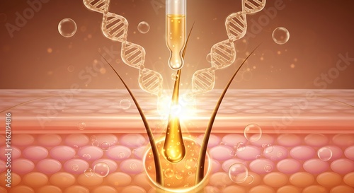Obraz na płótnie Microscopic view of serum penetrating hair follicle. Healthy hair growth concept. w salonie