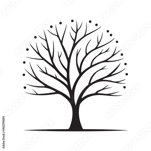 Minimalist black and white tree illustration with bare branches