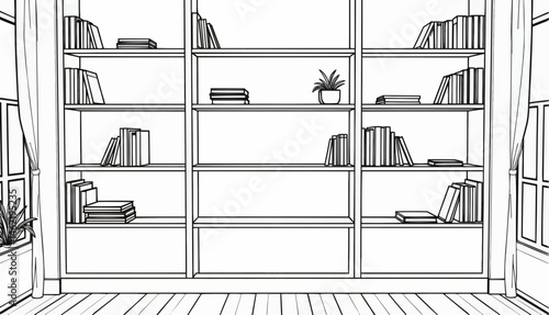 World Book Day - Bookshelf in minimalist style with line art  