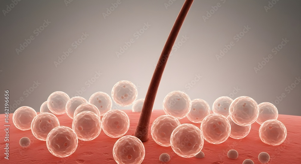 Microscopic view of skin cells and hair follicle.