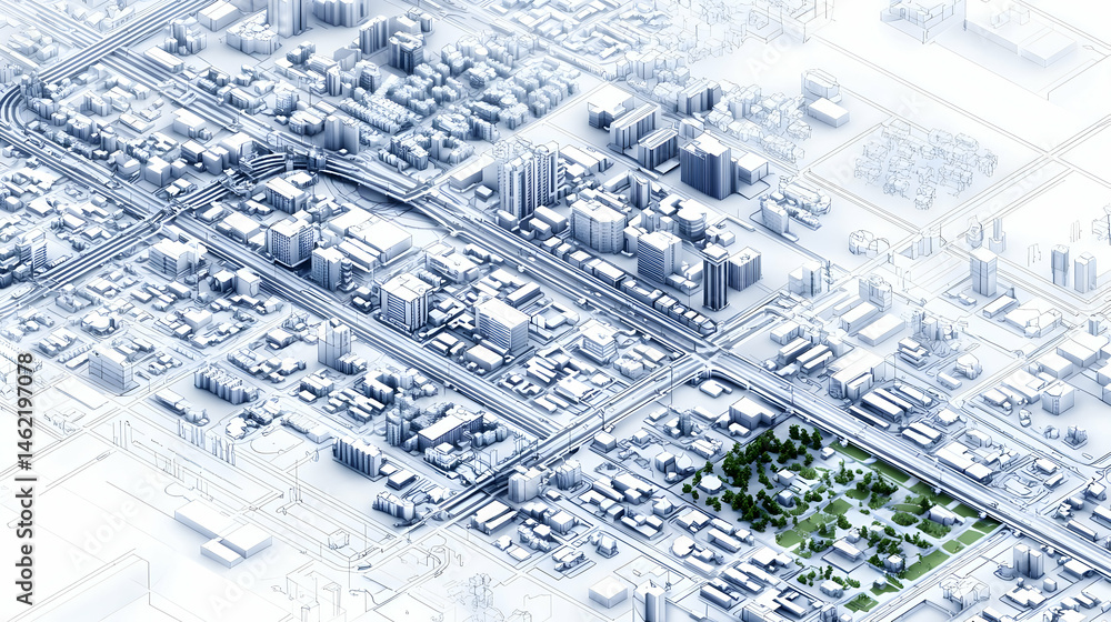 Fototapeta premium Abstract Cityscape Illustration In White And Gray Cubes