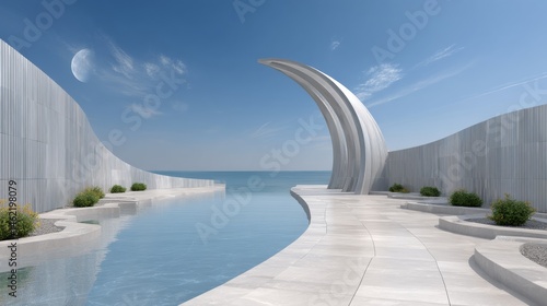 Wallpaper Mural Exploring the Serenity of Water Reflections in a Futuristic Minimal Architecture Concept with a Cool, Clean Blue Background Torontodigital.ca