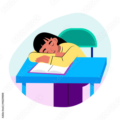 A student sleeping in class, flat style illustration