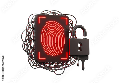 Obraz na płótnie Cybersecurity concept: Red fingerprint scan with a padlock. w salonie