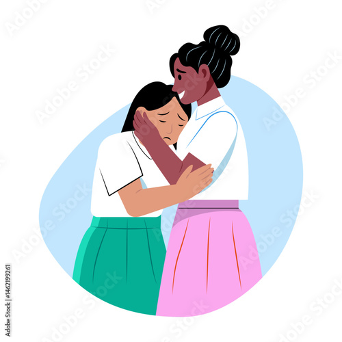 A girl consoling his friend, flat style illustration