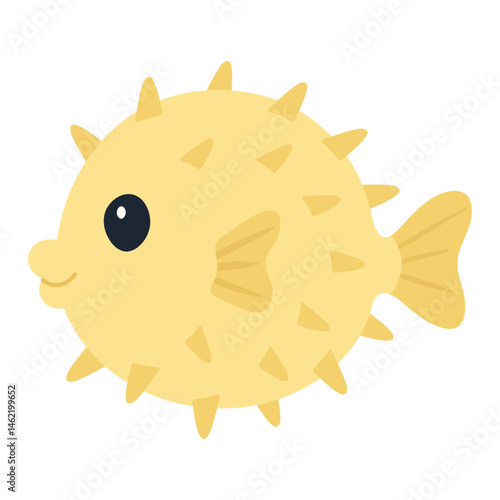Cheerful Yellow Spiky Pufferfish Cartoon Character Illustration