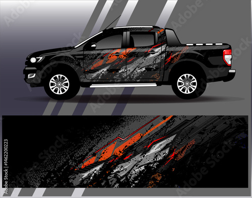 Car wrap design vector. Graphic abstract stripe racing background designs for vehicle, rally, race, adventure and car racing livery photo