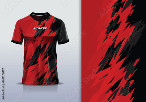T-shirt mockup abstract texture grunge texture sport jersey design for football, soccer, racing, esports, running, red black color