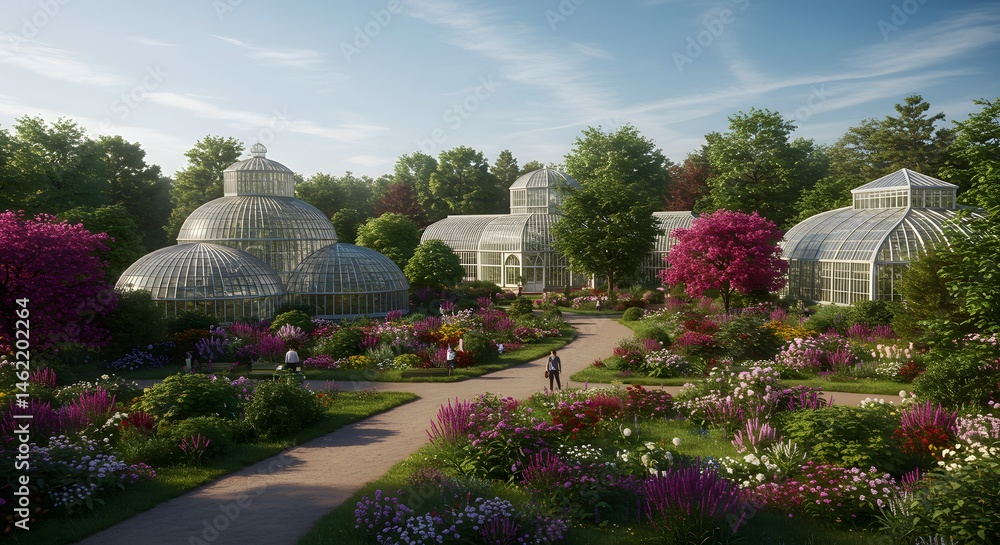 Obraz premium Greenhouses and Gardens in Botanical Landscape