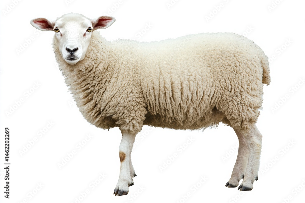 Ultra-realistic sheep portrait isolated on white, perfect for any project Ultra-realistic sheep portrait isolated on white, perfect for any project