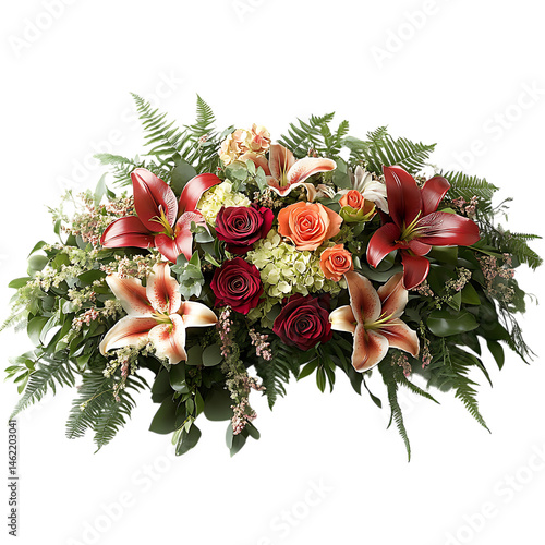 A Beautifully Arranged Funeral Spray With a Mix of Lilies Isolated on Transparent Background