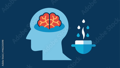 MindBody Connection A stylized head with a brain illuminated to represent mental clarity gained from cold therapy alongside someone in the cold plunge.
