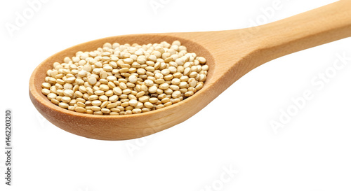 Obraz na płótnie A wooden spoon filled with uncooked quinoa. w salonie