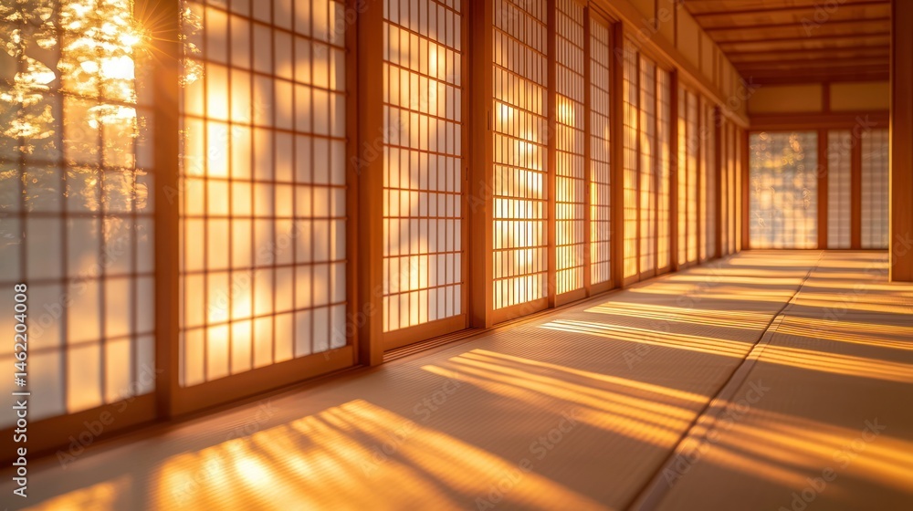 Golden Sunlight Illuminates Japanese Room Golden Sunlight Illuminates Japanese Room