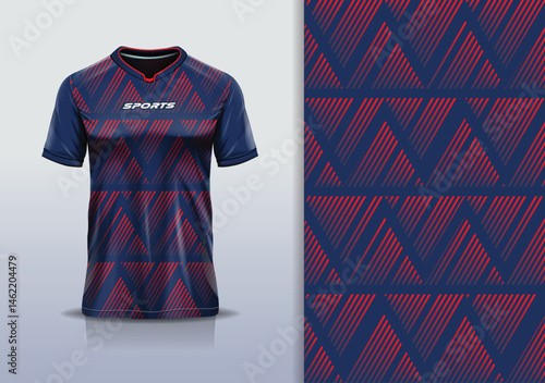 T-shirt mockup abstract stripe line jersey design for football, soccer, racing, esports, running, in red navy color