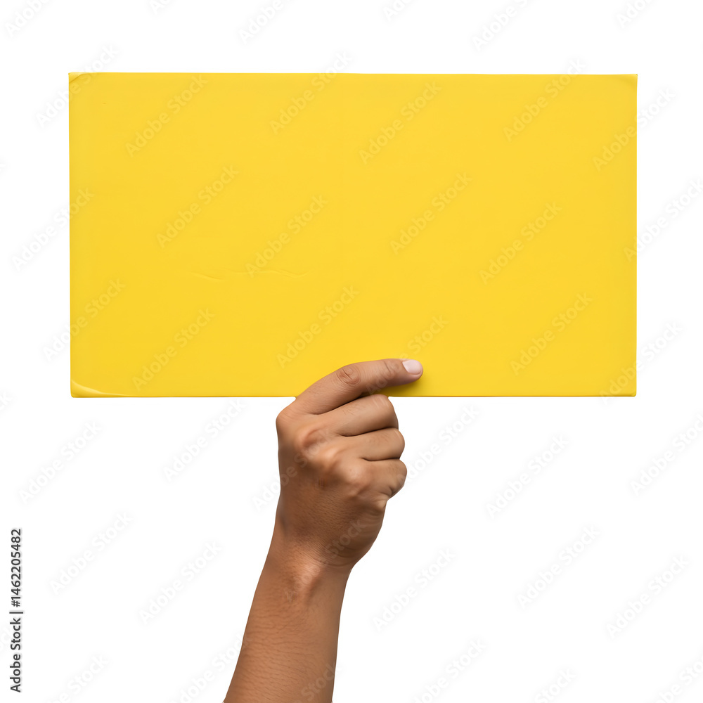 Hand holding a bright yellow sign. Perfect for your message!