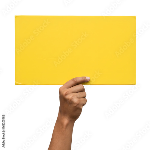 Obraz na płótnie Hand holding a bright yellow sign. Perfect for your message! w salonie