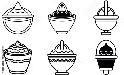Simple Black and White Line Art of Ice Cream and Dessert Bowls