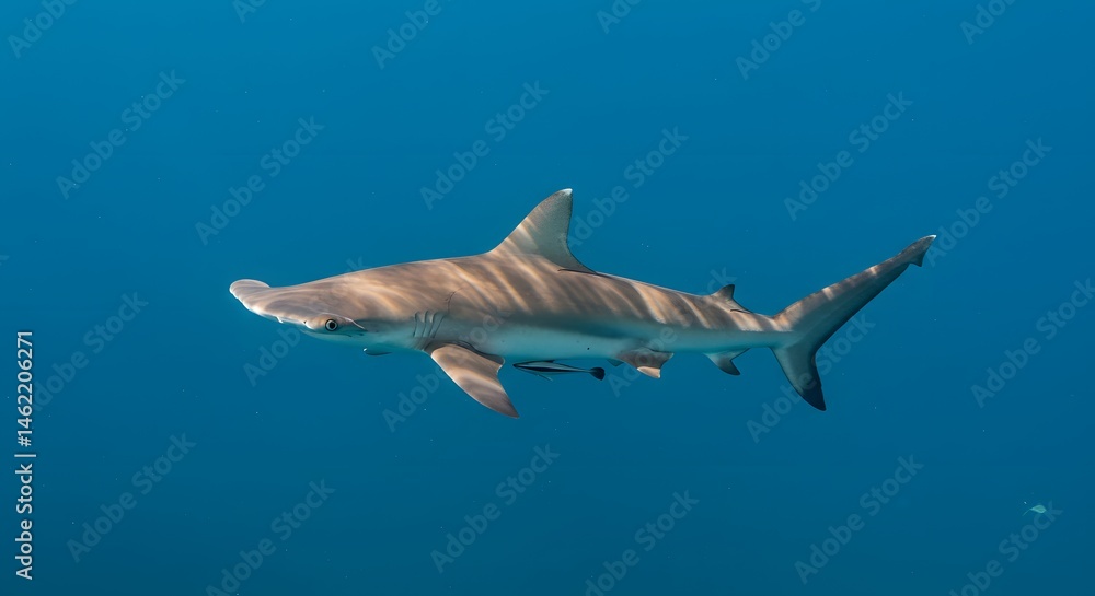 Fototapeta premium Hammerhead Shark Swimming in Blue Ocean