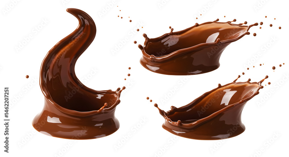 Rich, dark chocolate swirls and splashes. Indulgent dessert or drink concept.