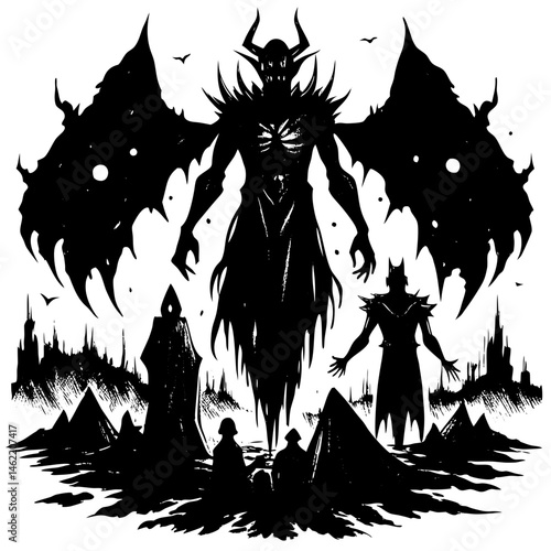 Dark Fantasy Demon Lord Silhouette Over a Cityscape