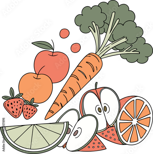 Fresh and Healthy Fruits and Vegetables Vector Art Bundle