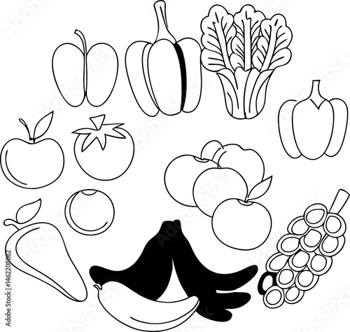 Fresh and Healthy Fruits and Vegetables Vector Art Bundle
