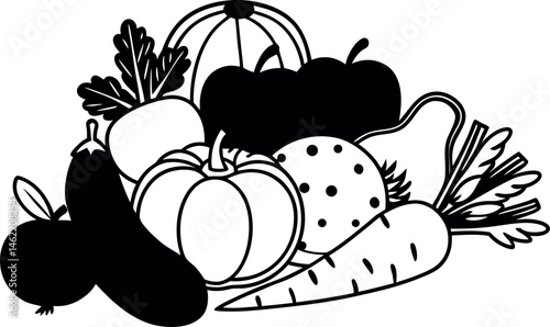 Fresh and Healthy Fruits and Vegetables Vector Art Bundle