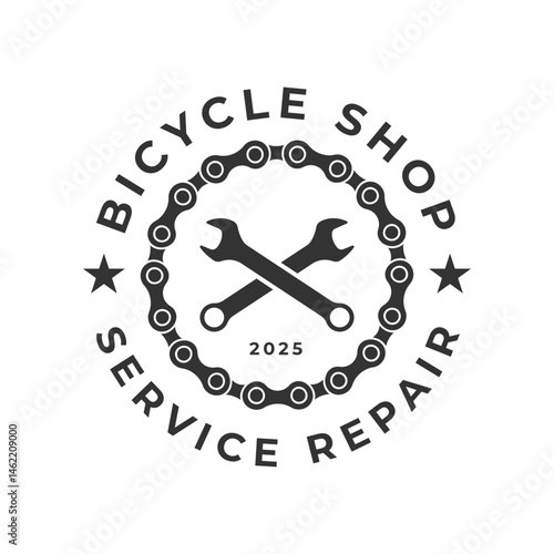 bicycle logo vector illustration badge design, bicycle shop repair logo