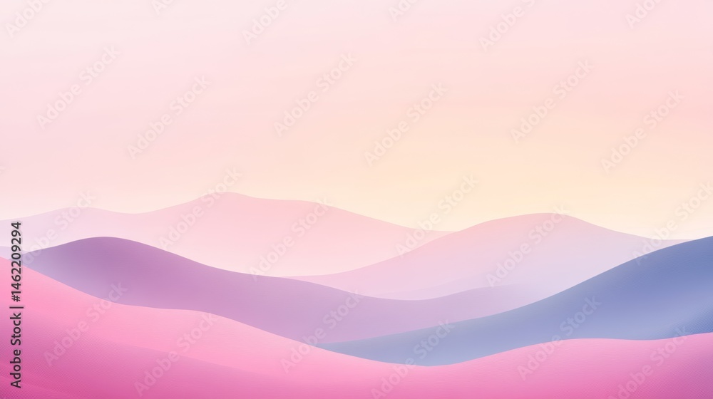 Soft, pastel pink and blue rolling hills at sunrise, gentle light, peaceful atmosphere, digital art, minimalist landscape. Soft, pastel pink and blue rolling hills at sunrise, gentle light, peaceful atmosphere, digital art, minimalist landscape.