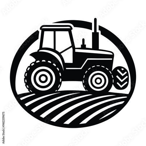 Tractor in field with minimal background on white background