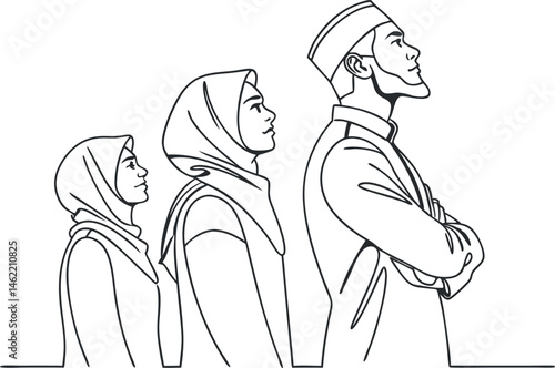 Young Muslim Businesspeople Line Drawing with Crossed Hands Vector Art