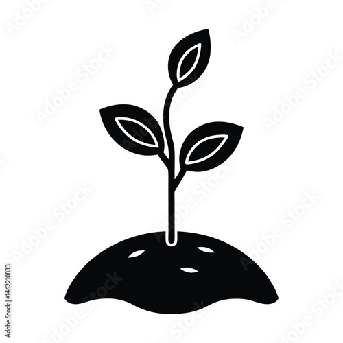 Sprouting seed from soil in flat icon on white background