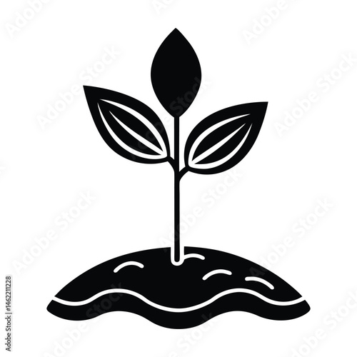 Sprouting seed from soil in flat icon on white background