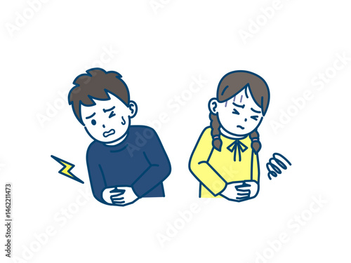 腹痛や消化不良になる子供のイラスト