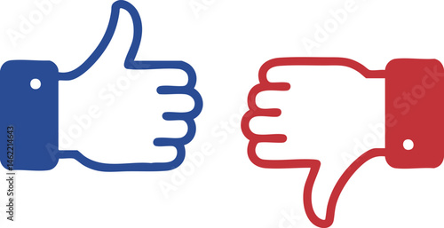 Two hands showing like and dislike gestures for user feedback and choice concepts Available for illustrating acceptance or rejection.