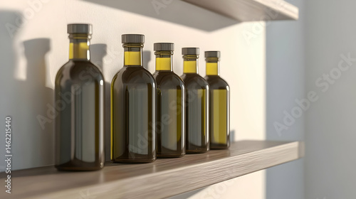 Wallpaper Mural Olive Oil Bottles On Wooden Shelf Torontodigital.ca