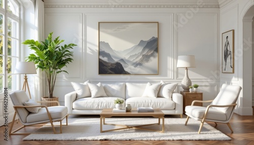 the white sofa exudes a sense of timeless elegance and sophistication, elevating the overall aesthetic of the room with its simple yet chic presence.