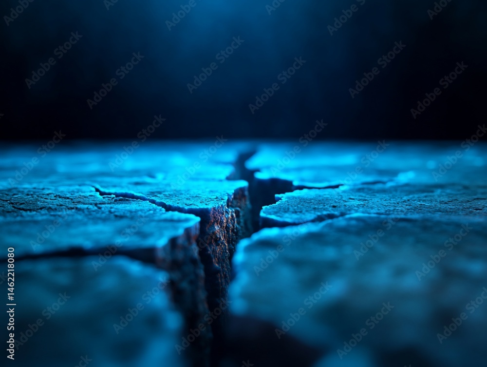 Fototapeta premium Subterranean fracture glowing with an eerie cyan light in the deep