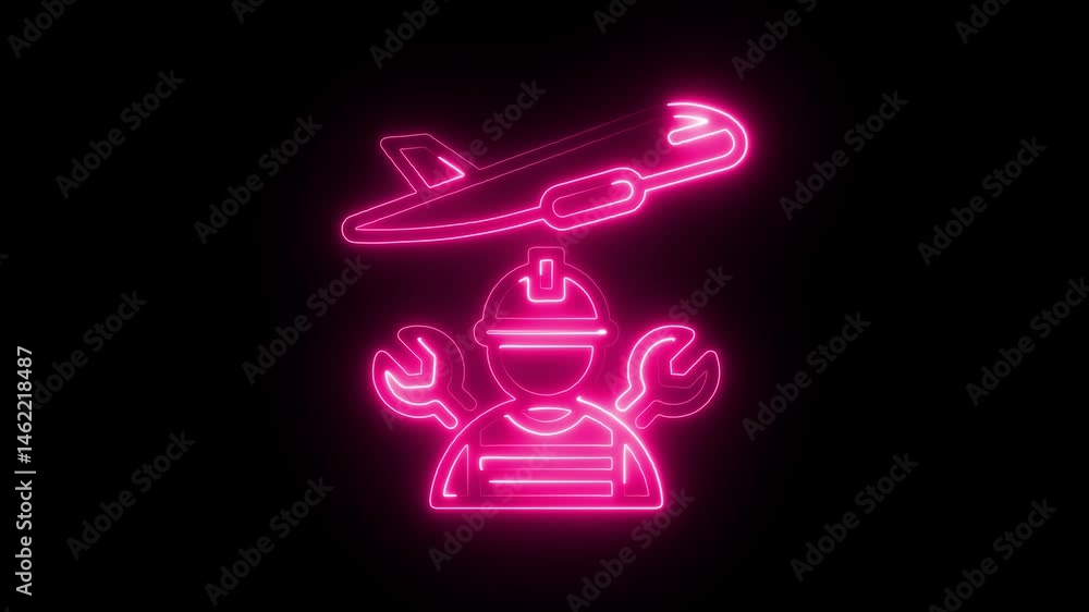 Neon Icon of Aircraft Maintenance Worker with Tools Neon Icon of Aircraft Maintenance Worker with Tools