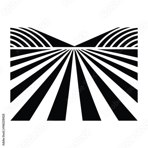 Abstract plowed field in perspective on white background