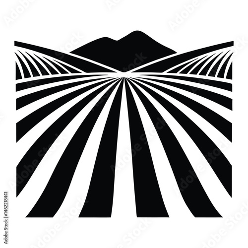 Abstract plowed field in perspective on white background