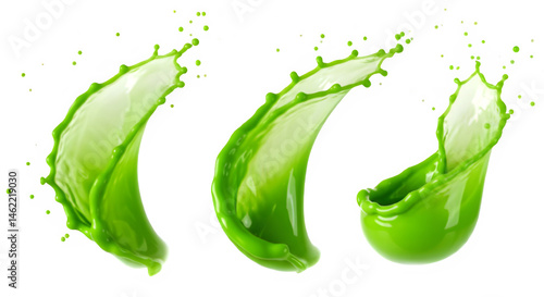 Obraz na płótnie Three vibrant green liquid splashes, dynamic and refreshing. w salonie