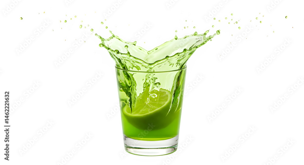 Refreshing lime juice splash in a glass.